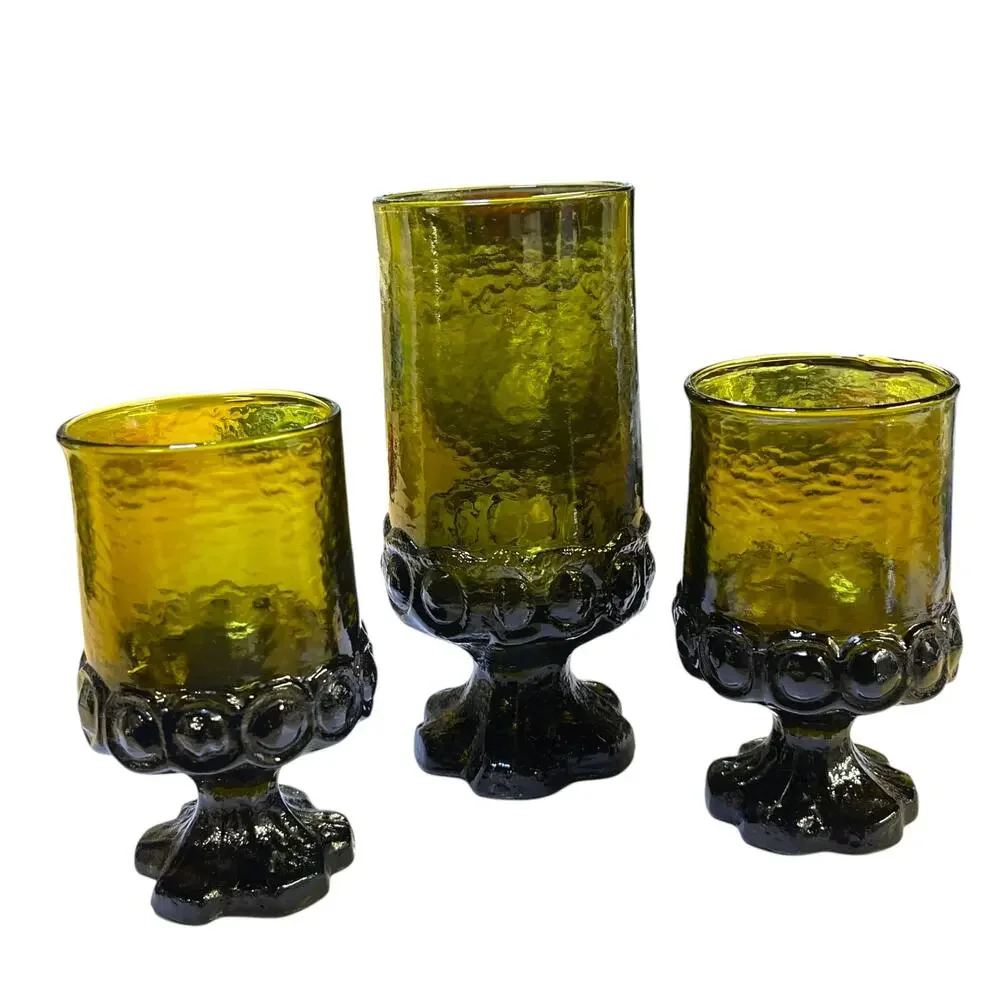 Vintage Tiffin Franciscan Madeira Olive Green Glasses Goblets Set of 3
